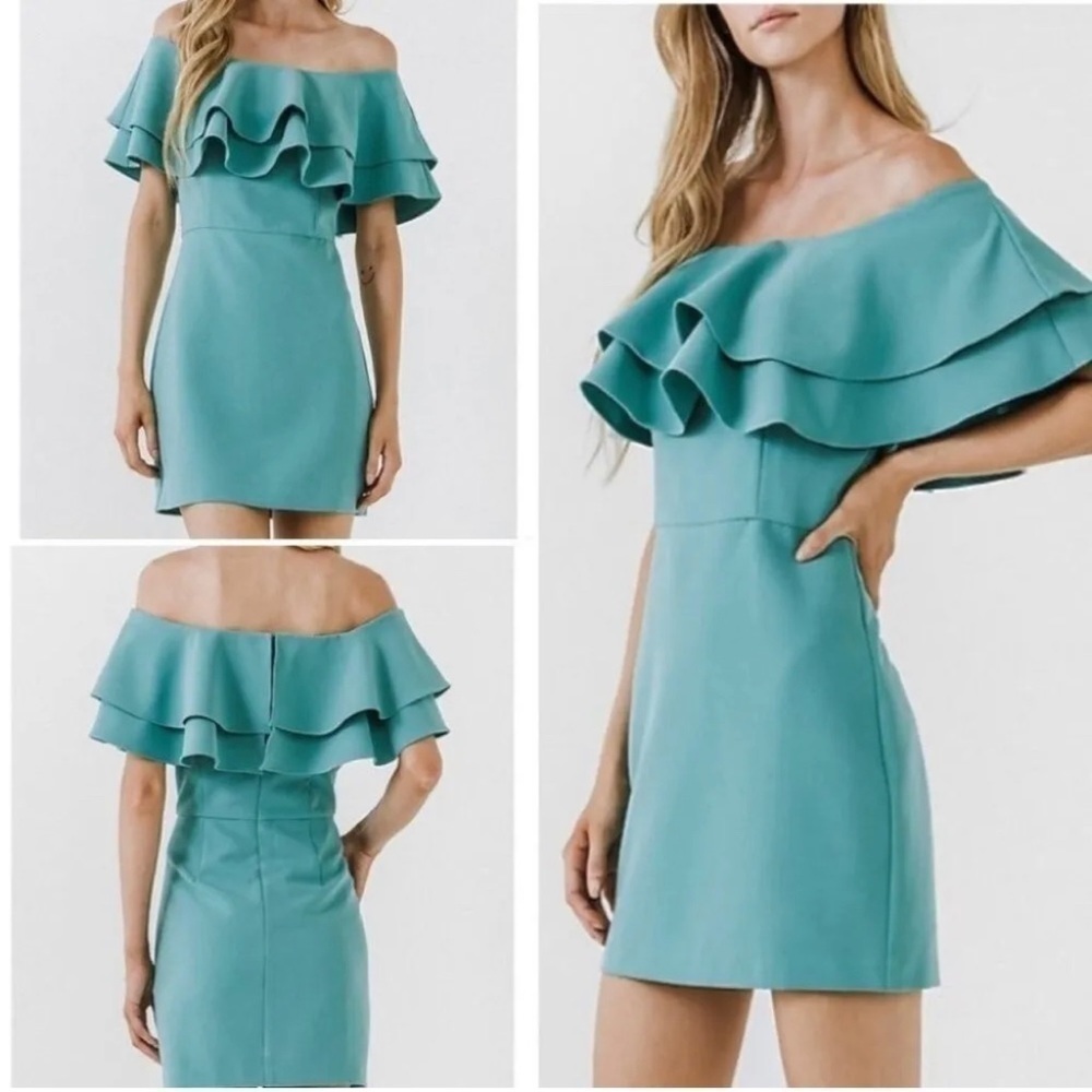 Anthropologie Endless Rose Ruffle Off The Shoulder Mini Dress Size xs Te…
